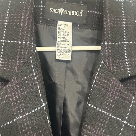 Vintage Sag Harbor Black and Purple Checkered Wool Blazer - Picture 2 of 4